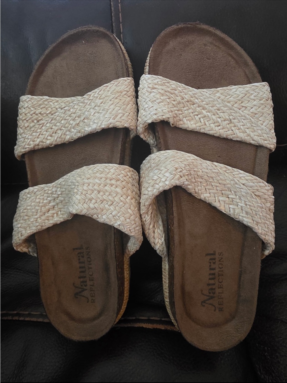 Natural Reflections Women's Tan Braided Double-Strap Slide Sandals